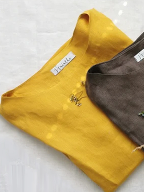 Round Neck Cotton And Linen Top hjn Shicloths