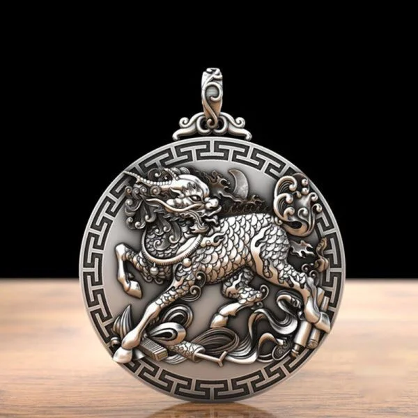 Sterling Silver Fortune Qilin Amulet Pendant Necklace
