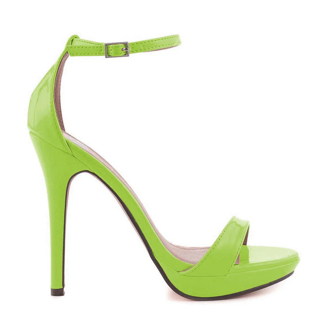 Green Open Toe Ankle Strap Stiletto High Heels Sandals with Platform