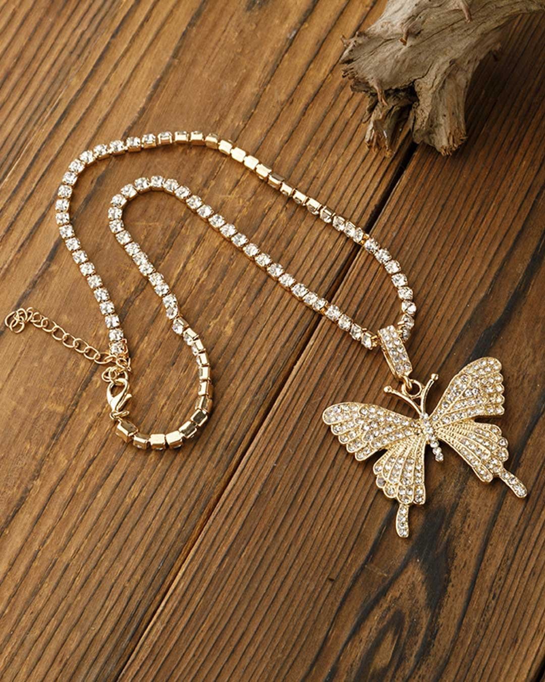 Fashionv-Rhinestone Pendant Butterfly Necklaces