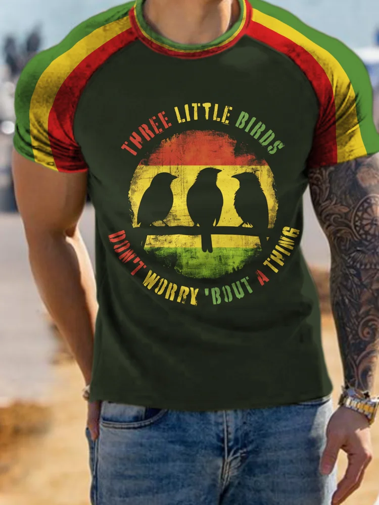 Comstylish Three Little Birds Reggae Vintage Art Men's T-Shirt