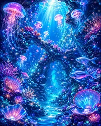 Glowing Jellyfish Grotto - Diamond Painting