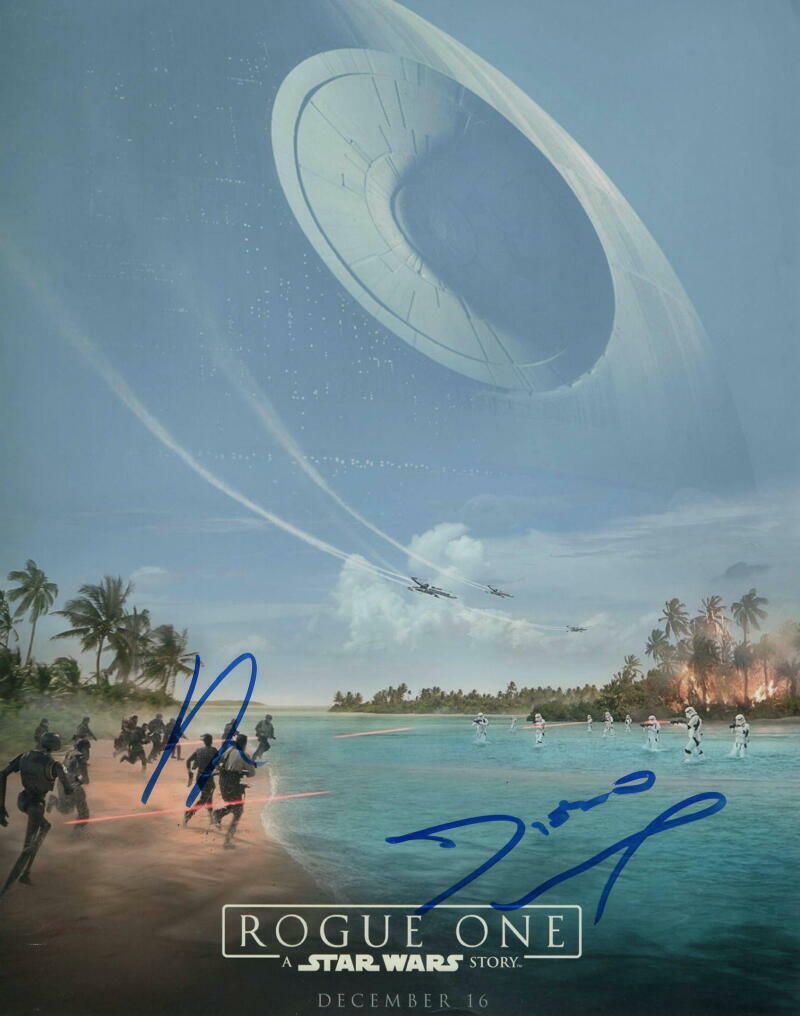 FELICITY JONES & DIEGO LUNA CAST SIGNED AUTOGRAPH 11x14 POSTER Photo Poster painting - ROGUE ONE