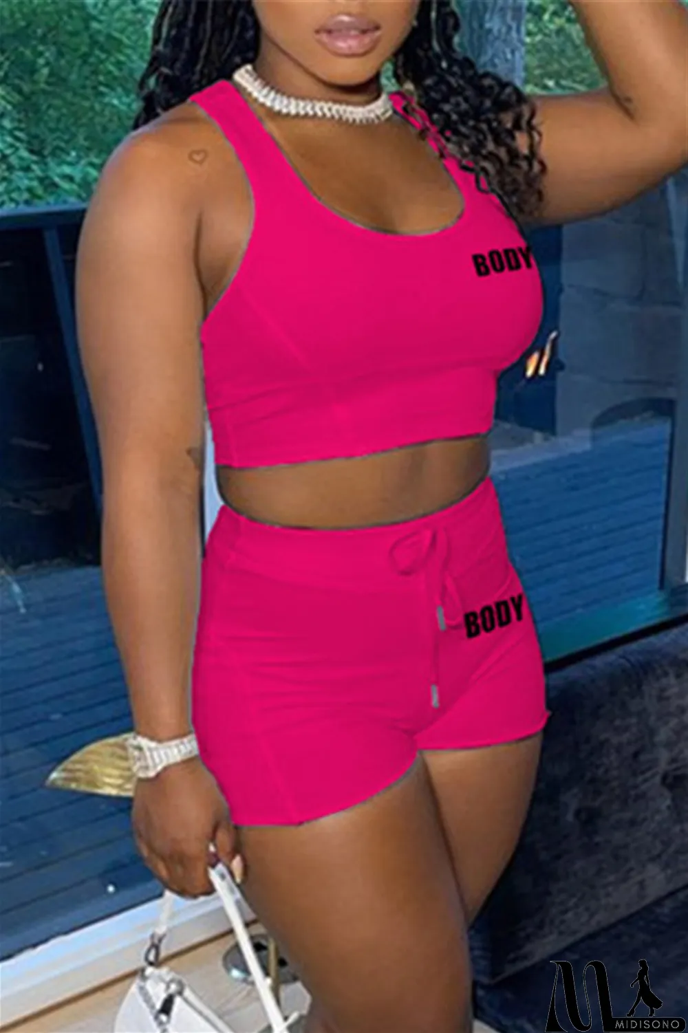 MidiSono - Orange Fashion Casual Letter Print Basic U Neck Sleeveless Two Pieces