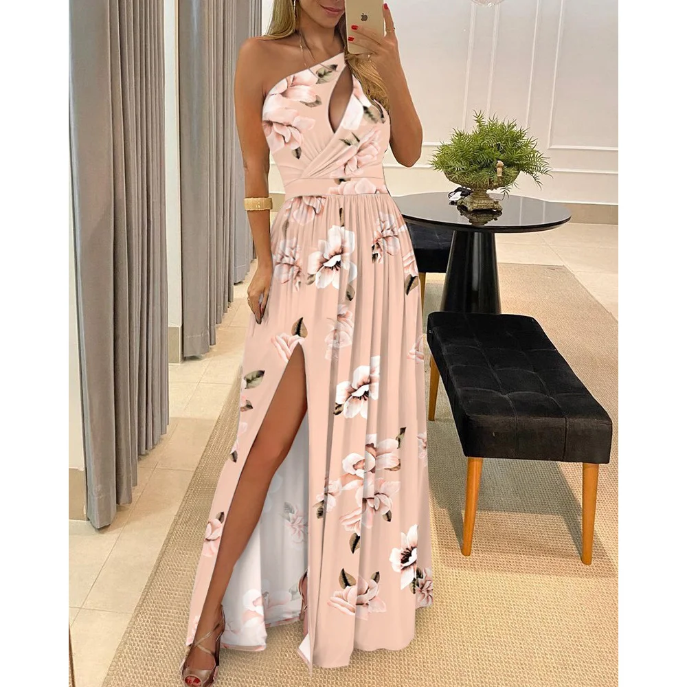 Uveng Uveng Women's Wear 2024 Diagonal Shoulder Dress Temperament Sleeveless Sexy High Waist Open Slit Autumn Winter Dress