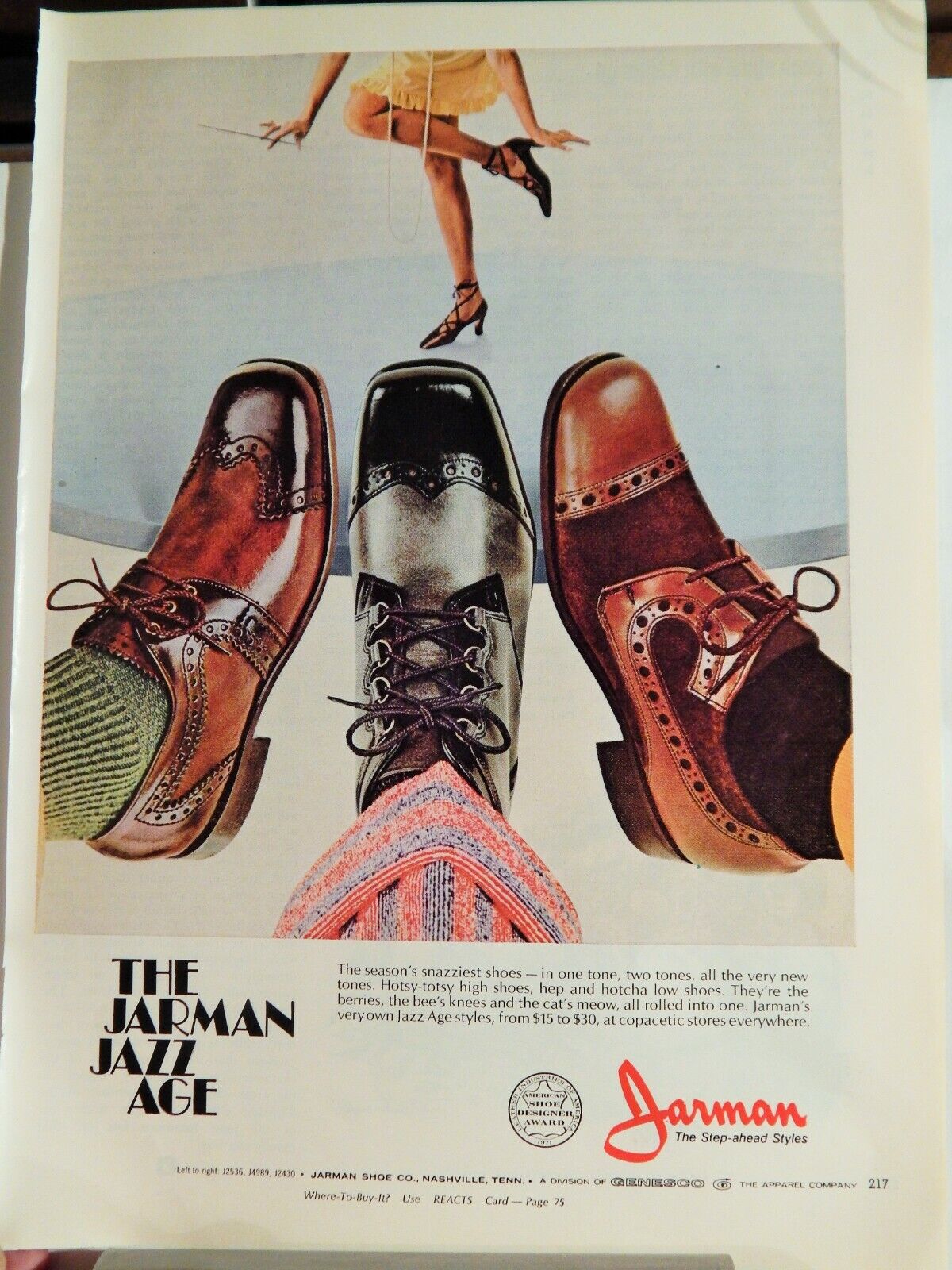 JARMAN JAZZ AGE MENS DRESS SHOES 1971 VINTAGE Photo Poster painting AD, RARE SOUGHT EPHEMERA