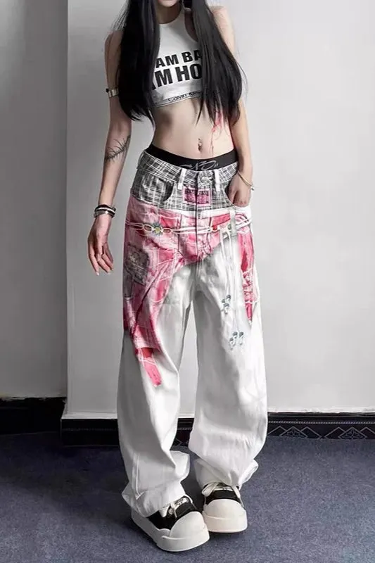Harajuku Gothic Print Denim Pants