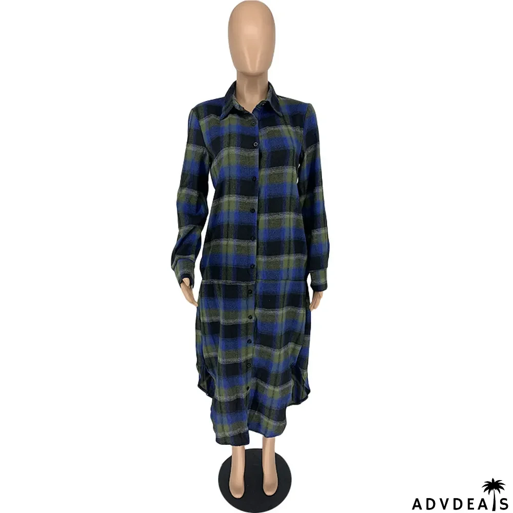 Women's Fashion Plaid Button Pockets Long Sleeve Slim Waist Coats