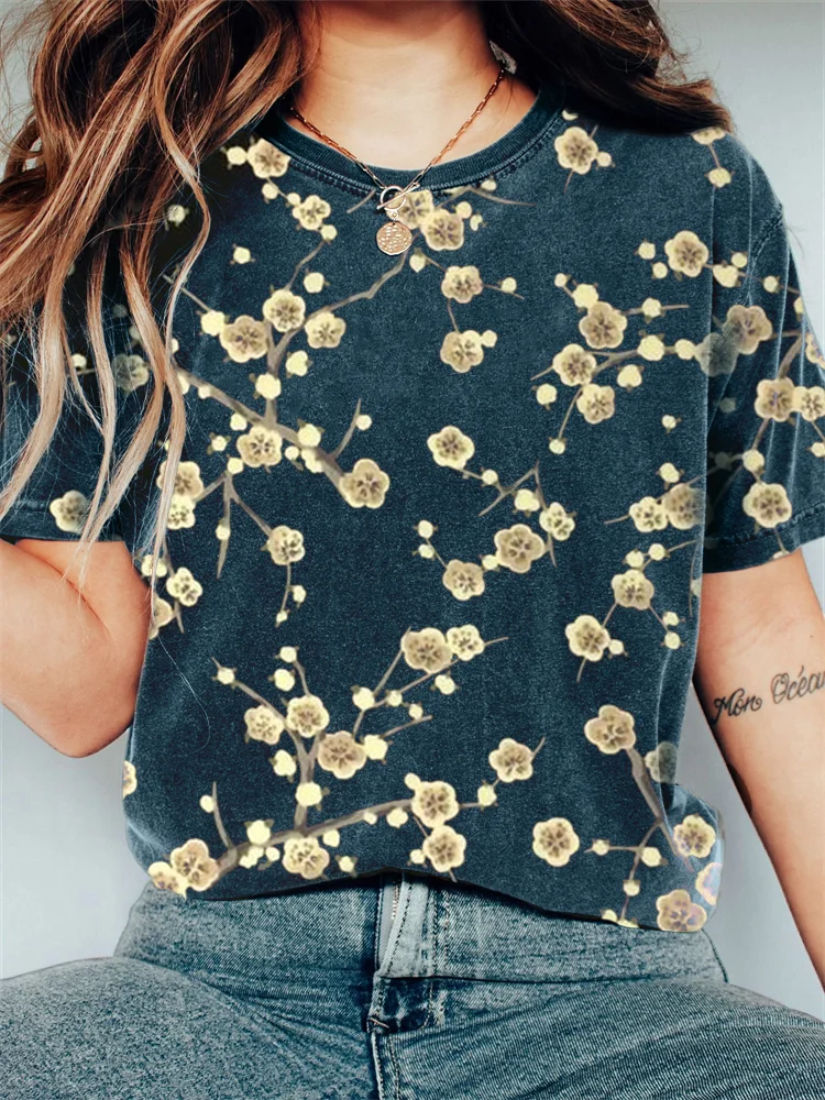 Plum Blossom Japanese Vintage Washed T Shirt