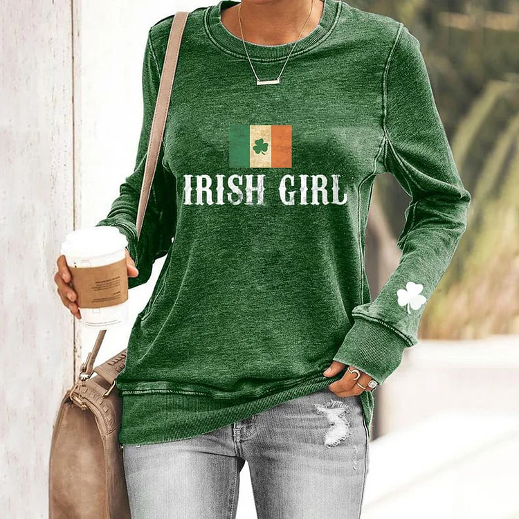 Wearshes St. Patrick's Day Irish Girl Printed Casual Sweatshirt