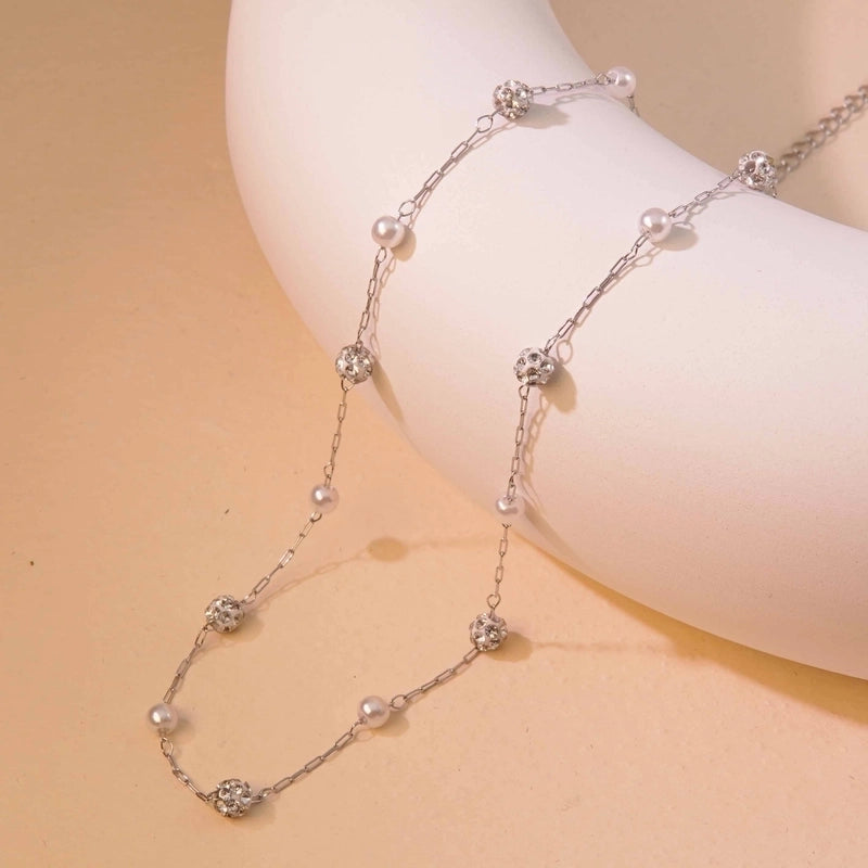 Fairy Style French Style Solid Color 304 Stainless Steel Rhinestones Pearl Inlay Stainless Steel Necklaces