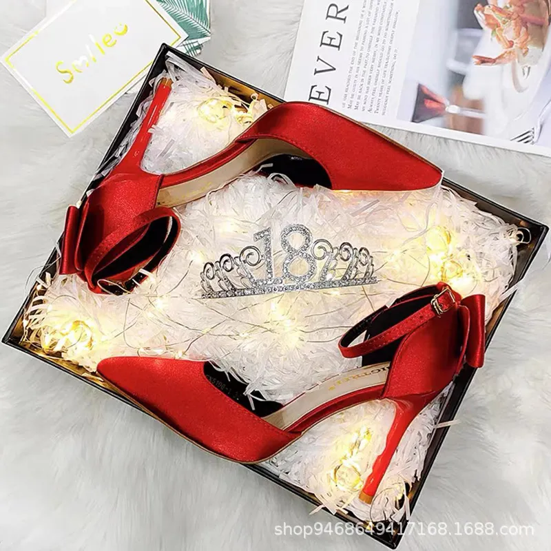 Breakj Breakj New Summer Buckle With Bow High Heels Fine Heel Head Of Women's Shoes Sandals