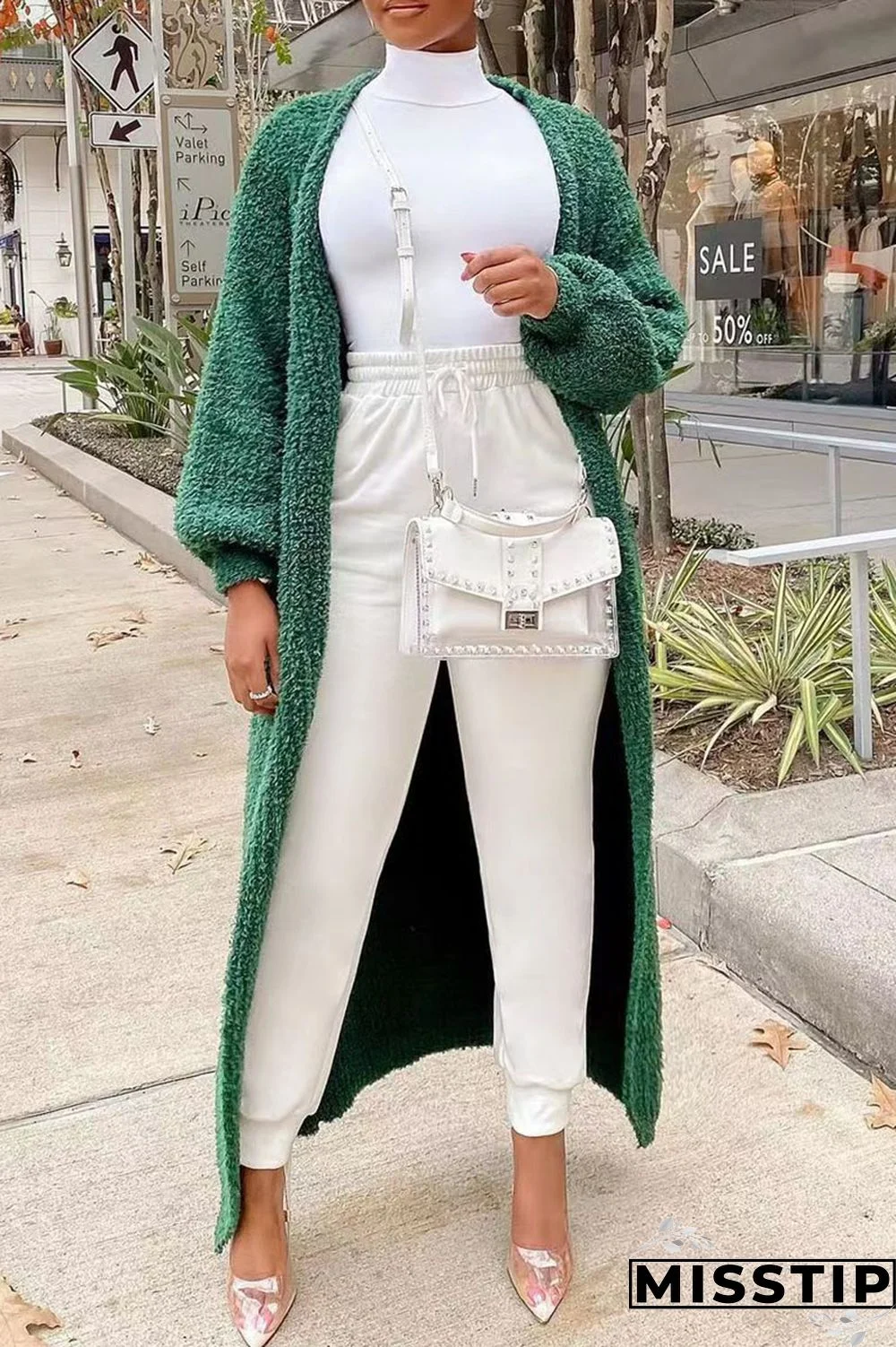 Green Casual Solid Patchwork Cardigan Collar Outerwear