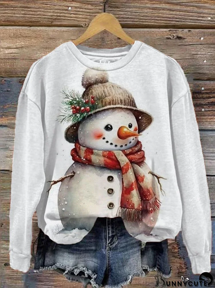 Cute Snowman Print Long Sleeve Top