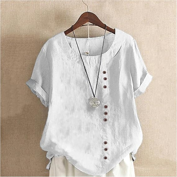 Women's Elegant Cotton And Linen Short Sleeve Top