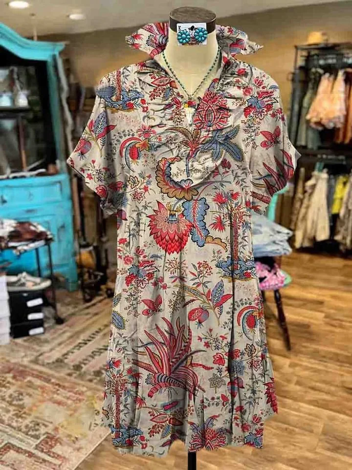 Women's Vintage Floral Print Pocket Cotton Dress