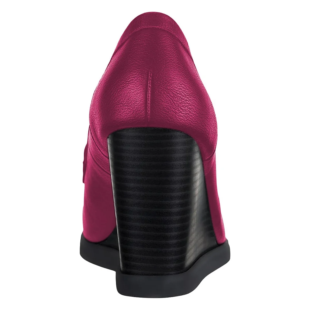 Slip On Wedges Metallic Fuchsia Platform Loafer Heels for Women