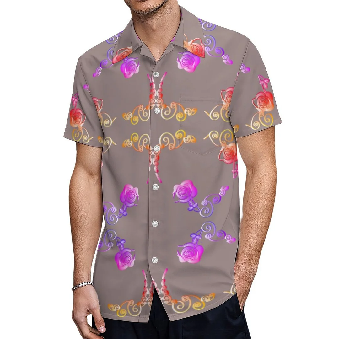 Tie Dye Orange Pink Colorful Rose Heart Hawaiian Shirt Mens Button Down Plus Size Tropical Hawaii Beach Shirts