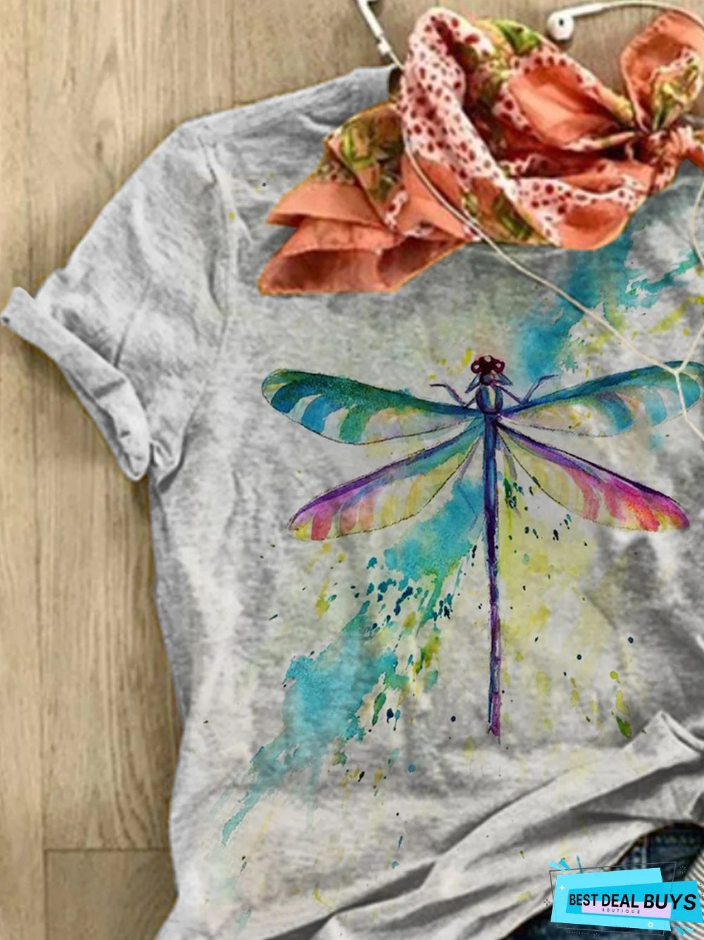 Animal Short Sleeve  Printed  Cotton-blend  Crew Neck  Casual  Summer Gray Top