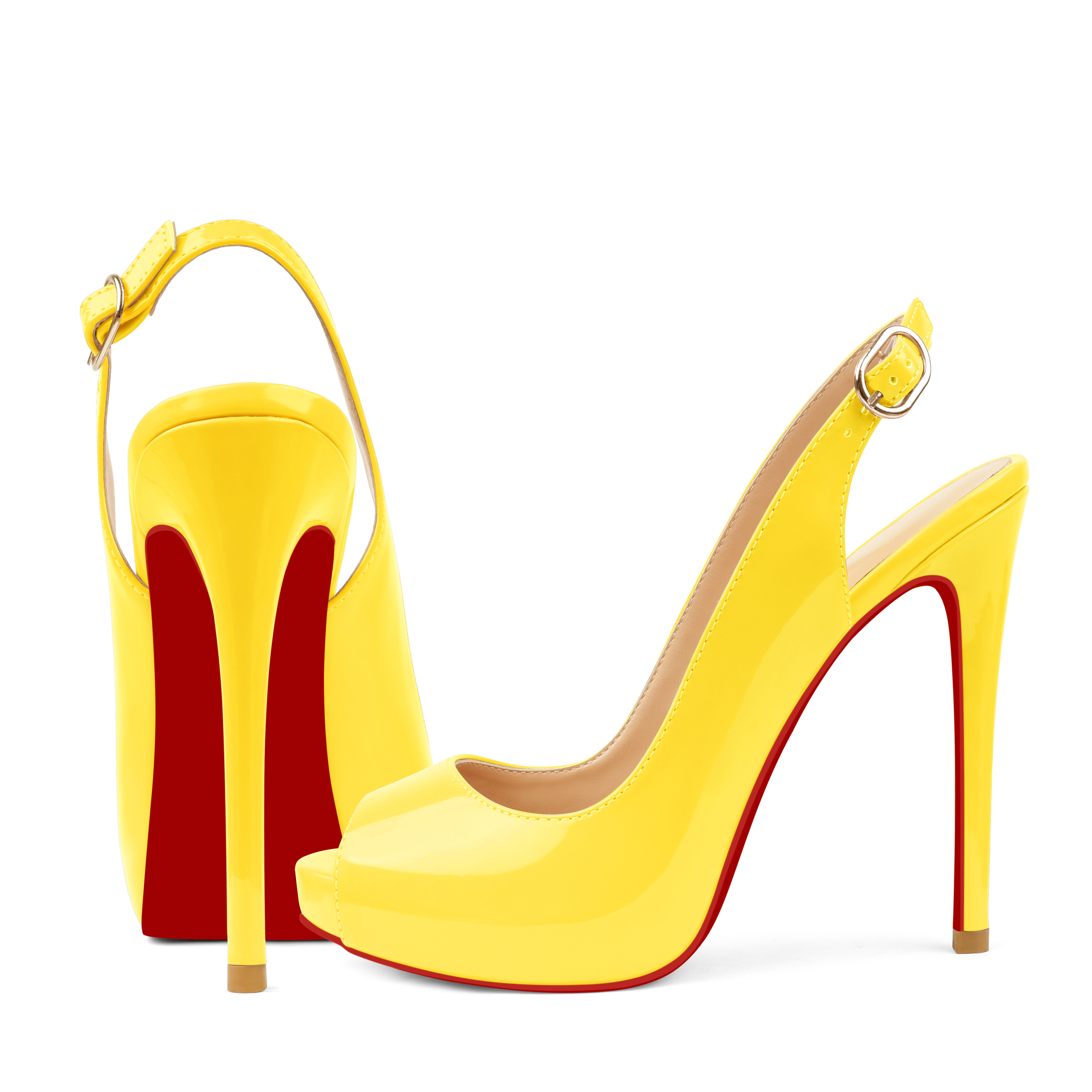 120mm Red Bottom Elastic Strap Slingback Sandals Peep Toe Platform Stilettos Black Patent Heels-MERUMOTE