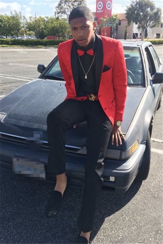 Bellasprom Bespoke Lapel Prom Party Suit Morning Suit Prom Red With Jacquard Shawl