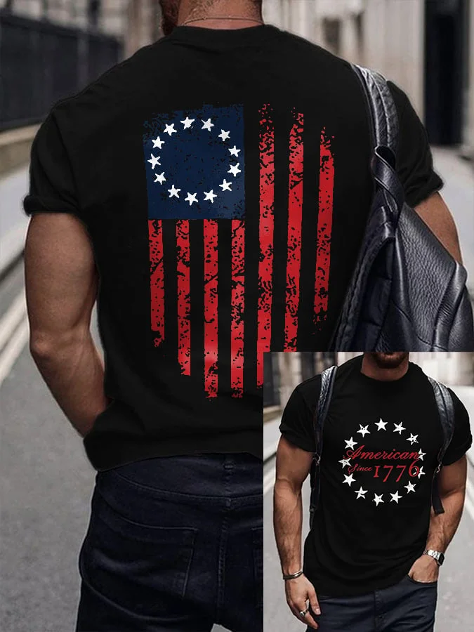 Men'S  Americanz Since 1776 Print Round Neck Short Sleeve T-Shirt