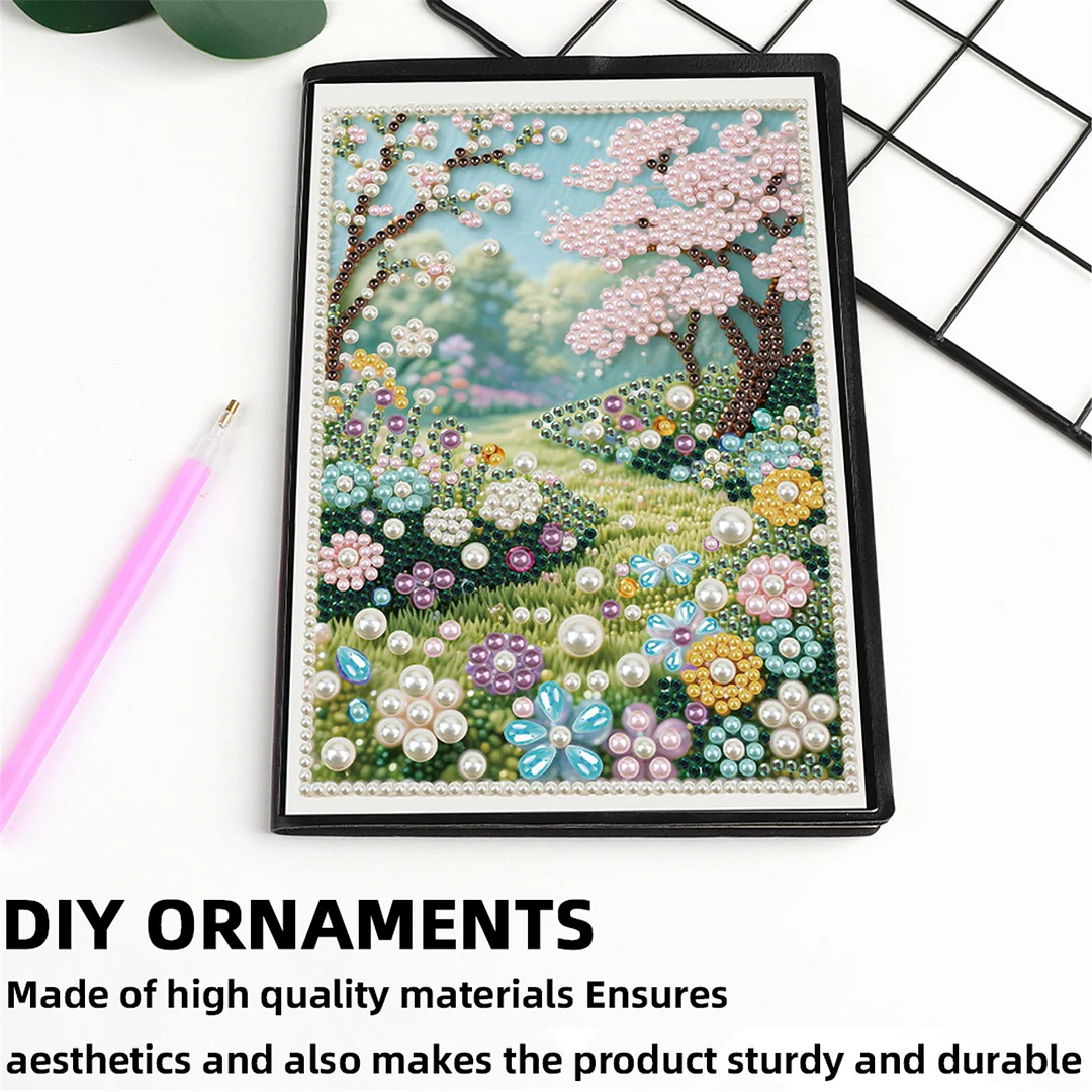 Spring Forest Partial Pearl DIY 50 Pages A5 Diamond Painting Notebook Special Shaped Diamond Art Diary Book Kits Wireless Strip 5D Crystal Art Paintings Sketchbook for Art Drawing