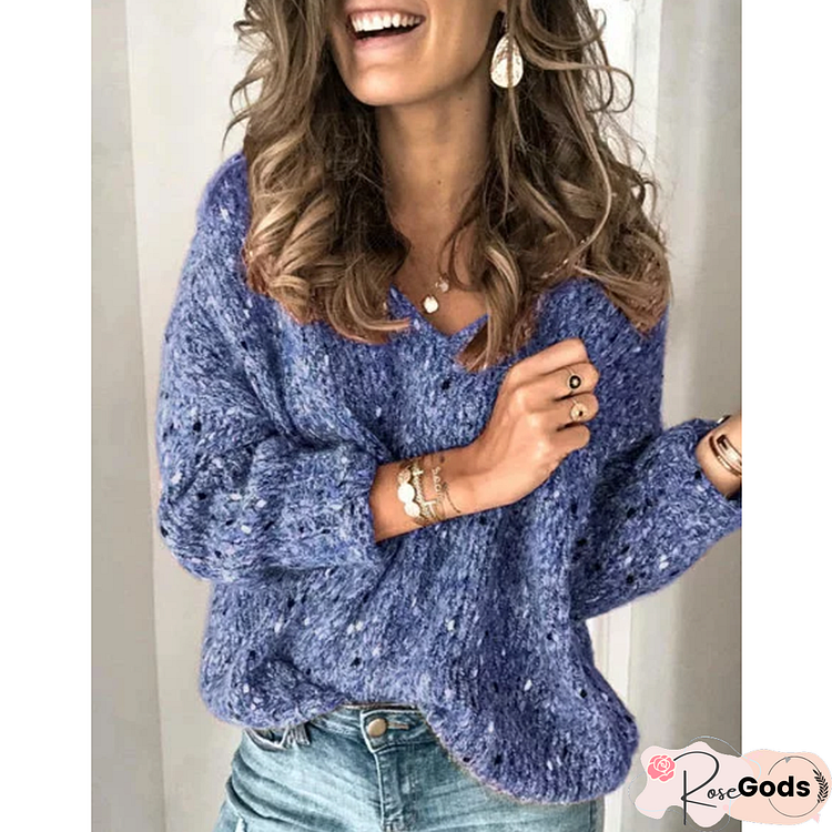 Women's V-Neck Long-Sleeved Casual Pullover Sweater