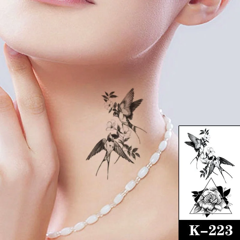 Waterproof Temporary Tattoo Sticker Black Wolf Arrow Rose Butterfly Flash Tattoos Totem Line Body Art Hand Fake Tatoos Women Men