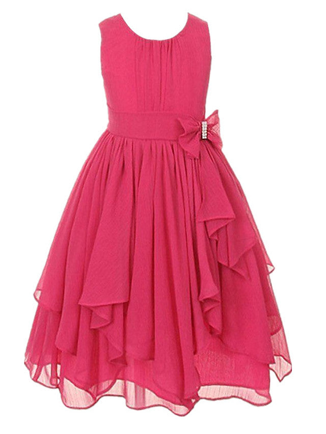 Oknass Ball Gown Sleeveless Jewel Neck Flower Girl Dresses Tulle With Bow Tier Solid