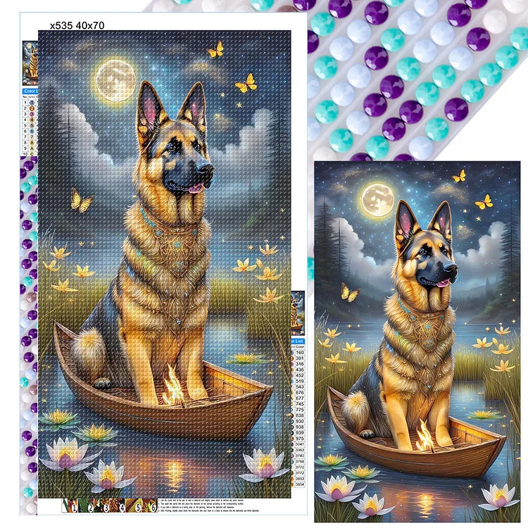 Full Round Diamond Painting - Wolfdog On The Boat 40*70CM