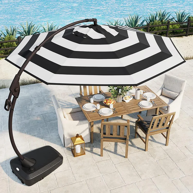 11 FT 12 FT Cantilever Patio Umbrella with Base - Deluxe NAPOLI 