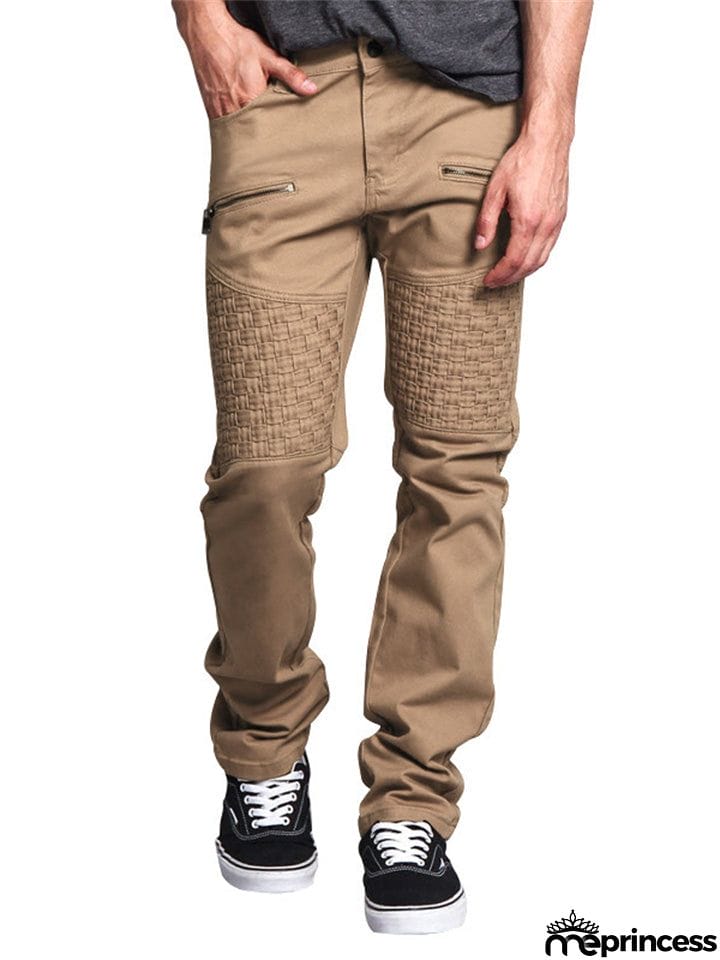 Men's Personality Leather Splicing Straight Leg Pants