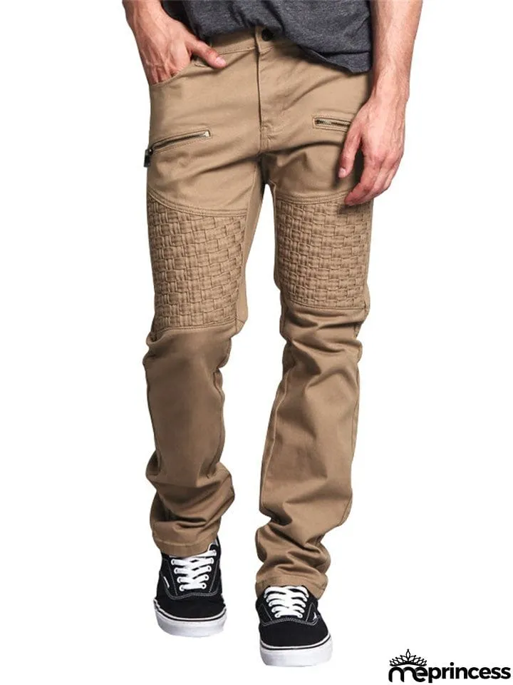 Men's Personality Leather Splicing Straight Leg Pants