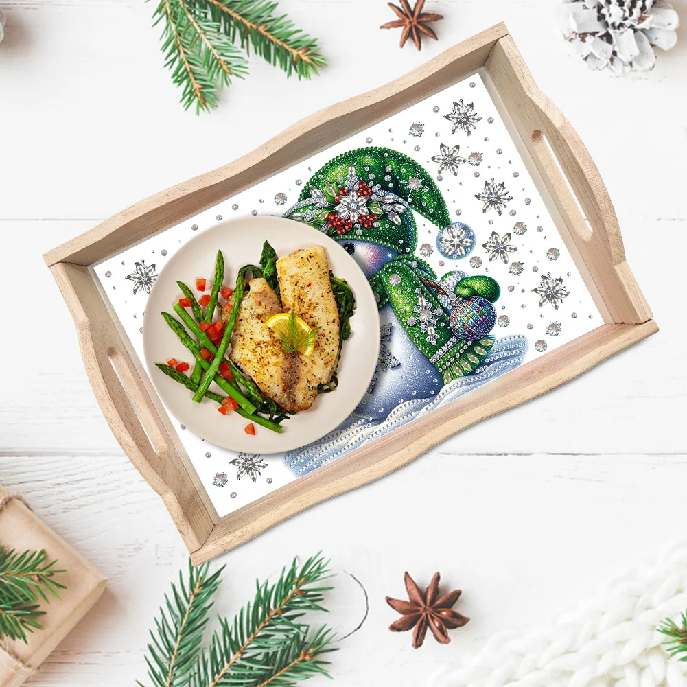 DIY Green Elk Christmas Diamond Painting Wooden Serving Tray Home Decoration