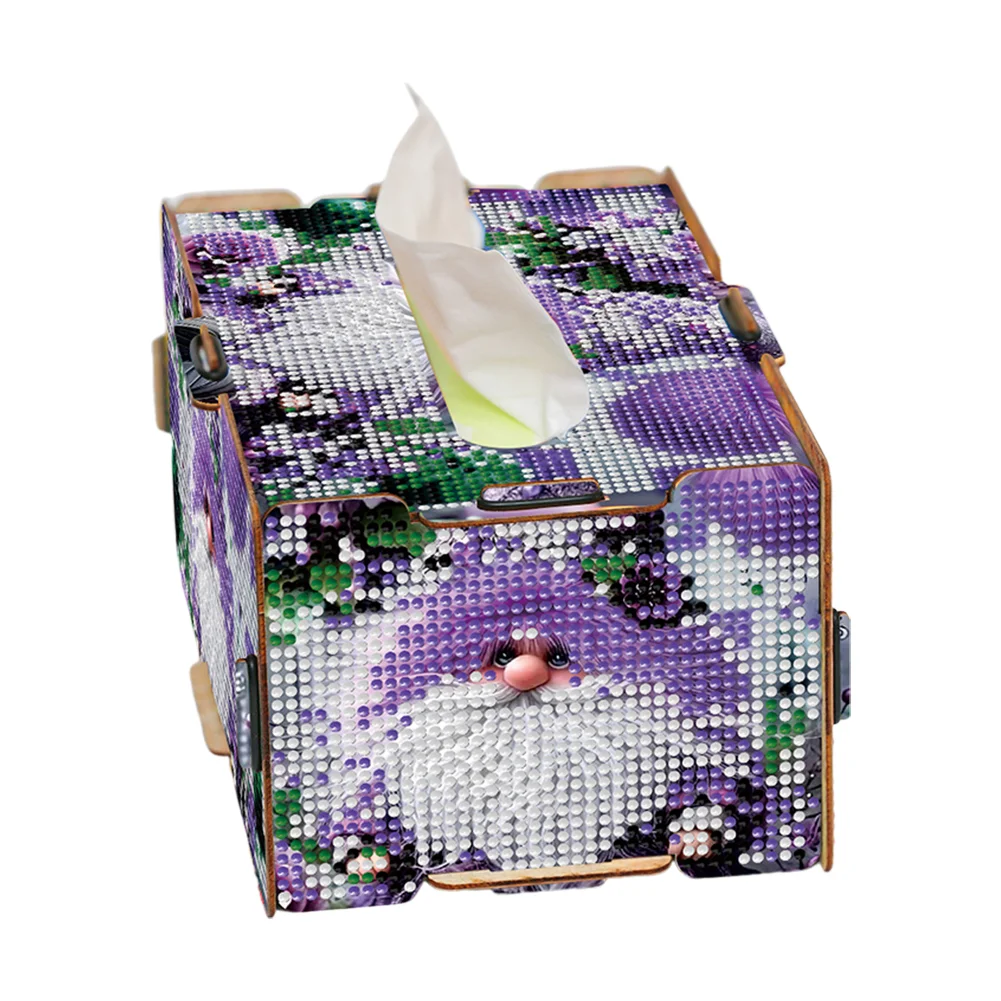 Purple Gnome Diamond Painting Tissue Box Wooden Diamond Art Tissue Storage Box