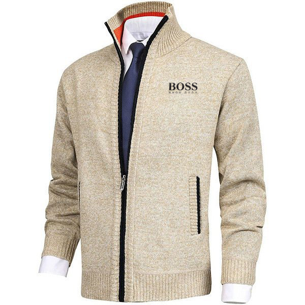 BOSS® męski sweter w jednolitym kolorze z kołnierzem