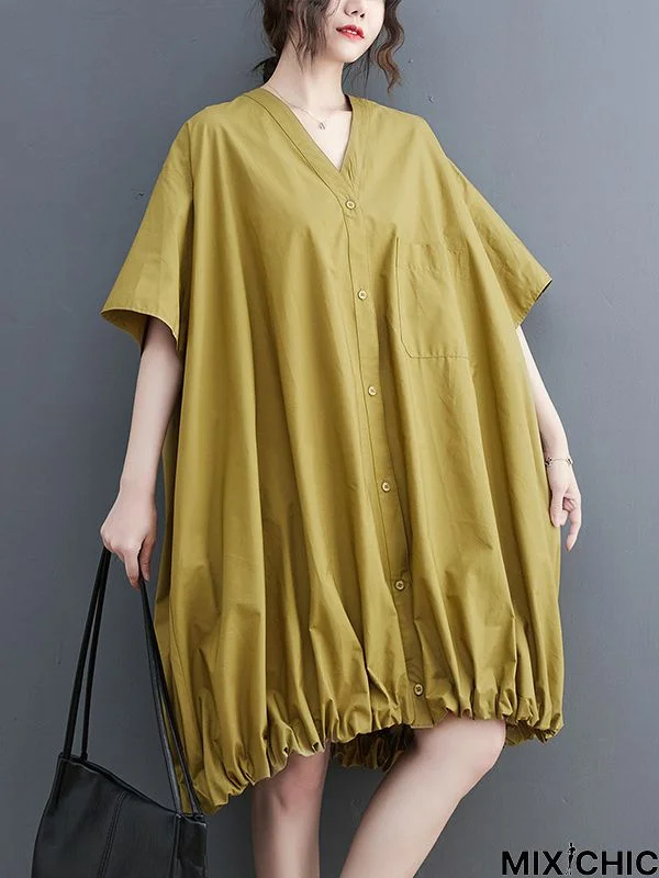 Urban Loose Solid Color Elasticity Hemline Midi Dress