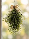 24 Inch Artificial Olive Branch Wreath Teardrop Swag Faux Greenery Hanging Pendant for Front Door Wedding Arch Window & Wall Decor