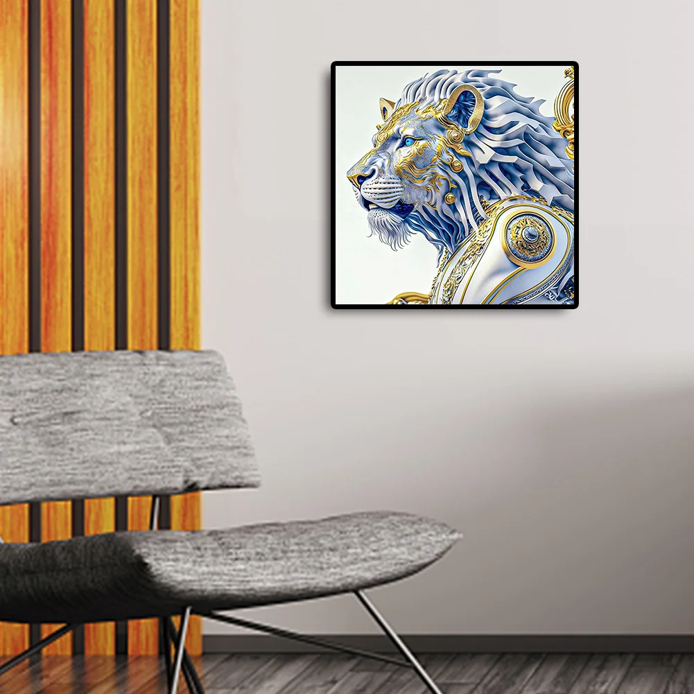 Full Round Diamond Painting 30*30cm - White Lion Handsome Head