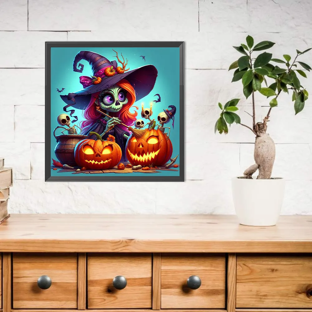 Full Round Diamond Painting 40*40cm - Witch And Pumpkin