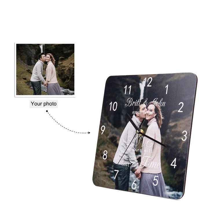 Personalized Photo Wall Clock Engraved 2 Names Gifts for Family