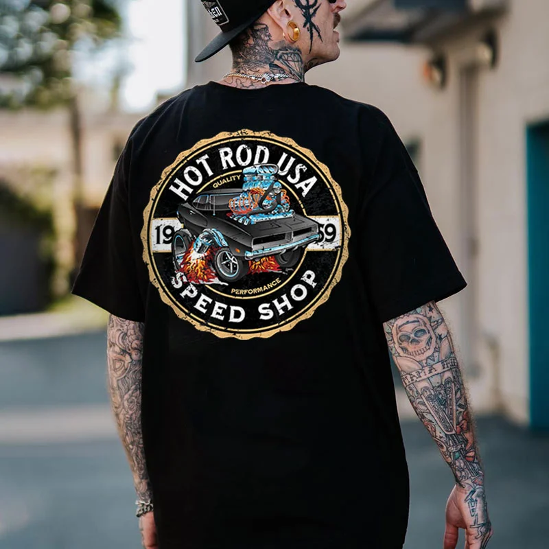 HOT ROD USA SPEED SHOP Modified Car Print Men's T-shirt