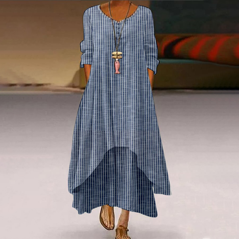 Comstylish Striped Printed Loose Casual Maxi Dress