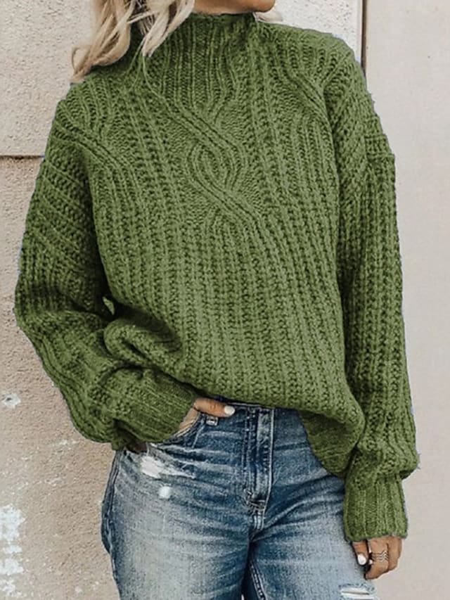 Women's Pullover Jumper Sweater Knitted Solid Color Stylish Vintage Style Casual Long Sleeve Loose Turtleneck Fall Winter