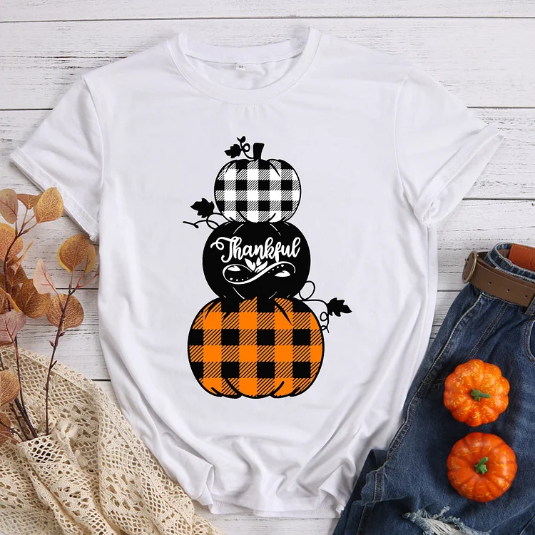 Thankful Plaid Pumpkin T-shirt Tee -599221