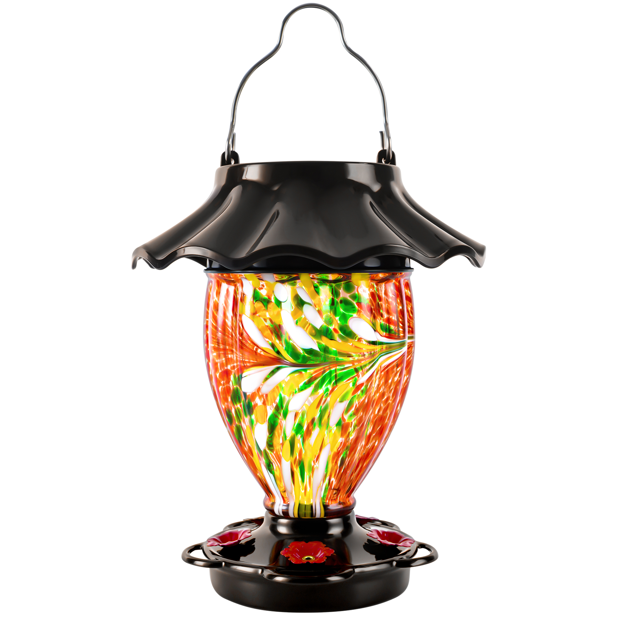 LUJII Solar Powered Hummingbird Feeder, 32 fl.oz, Trophy, Red