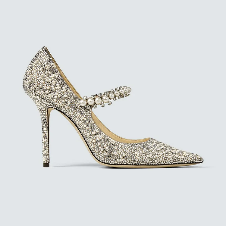 Suede Pointed Toe Beaded Rhinestone Pumps-Apricot