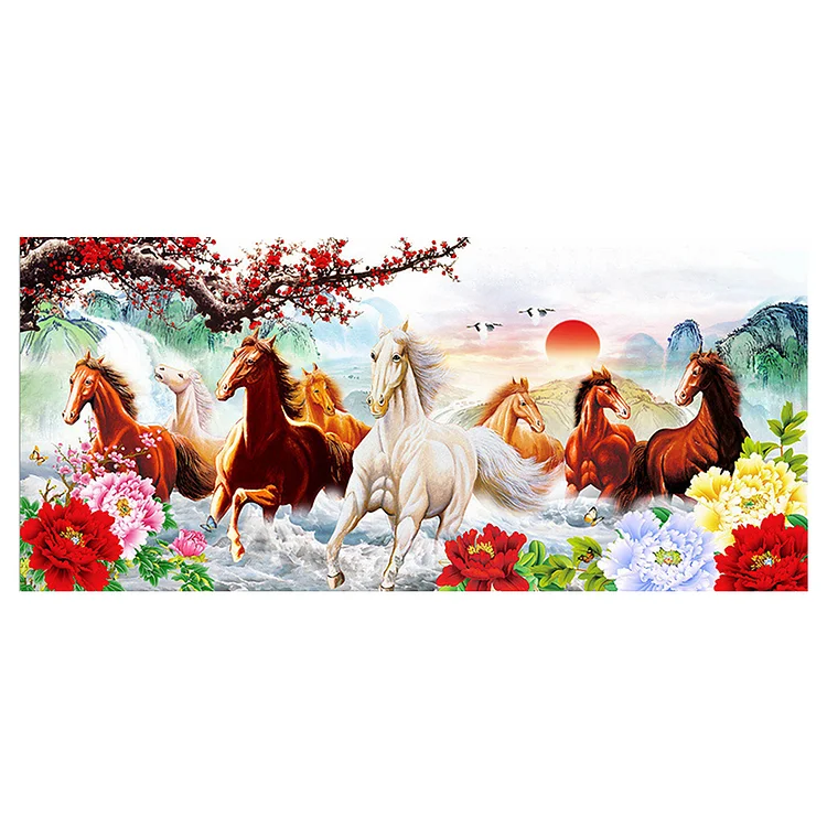 Canvas Running Horse Embroidery Set Cotton Thread Printed Cross Stitch Kit 100*45cm