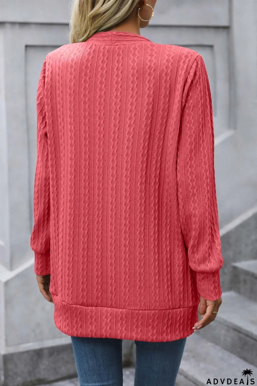 Cable-Knit Long Sleeve Cardigan with Pocket